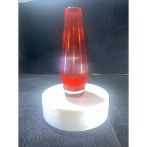 Red Bohemian Hand Blown Art Glass Bud Vase